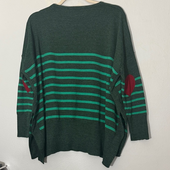 Mersea The Amour Green Striped Sweater with Red Heart Patch OS - Picture 4 of 8